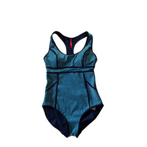 Spanx One Piece Blue Striped Swimsuit‎ Size 8